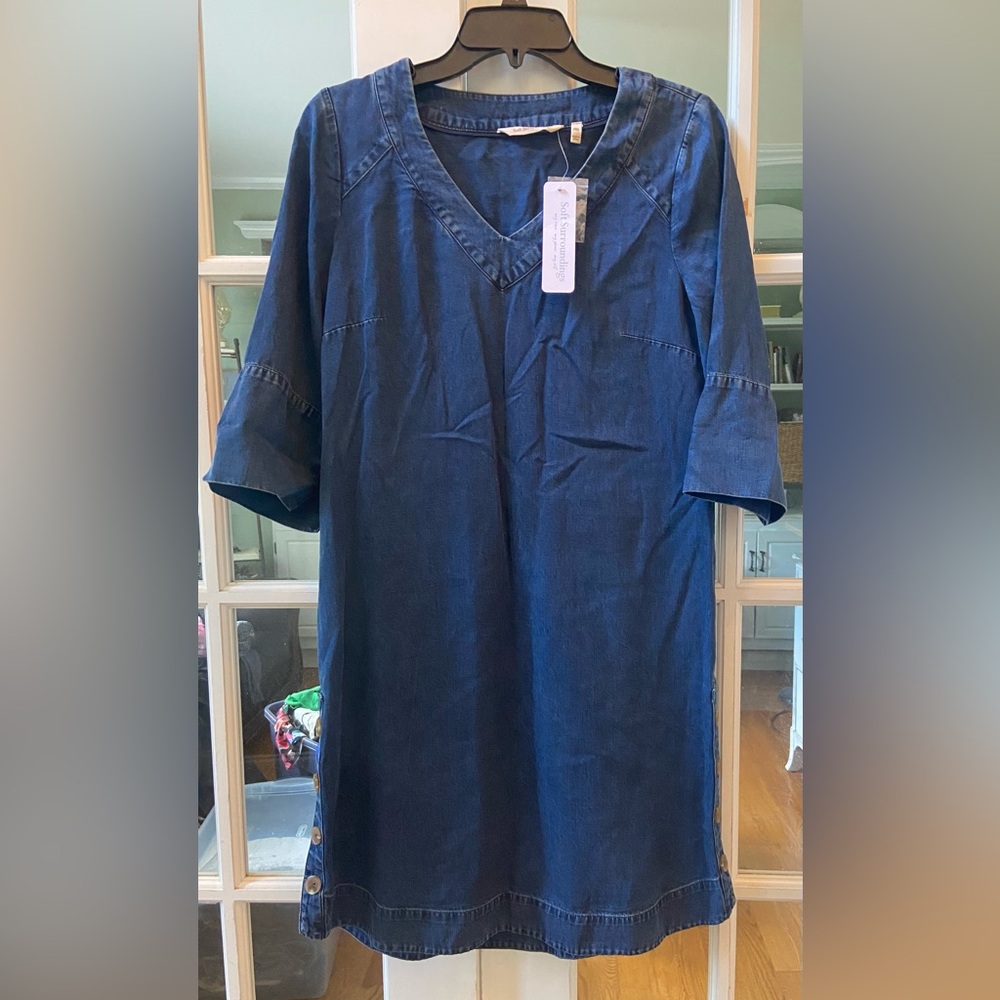 NWT Soft Surroundings Denim V-Neck Dress